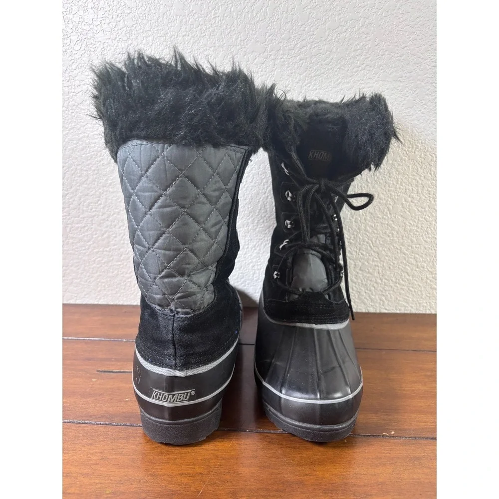 Khombu Nordic 2 Snow Boots Womens 10 Black Faux Fur Trim Waterproof Duck Boots